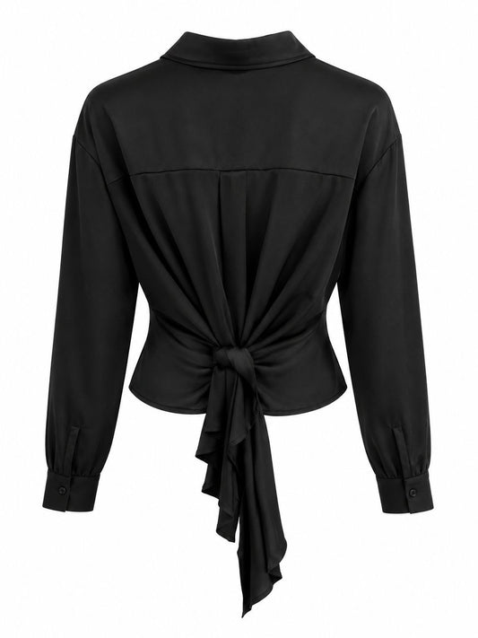 Camisa satinada negra lazada