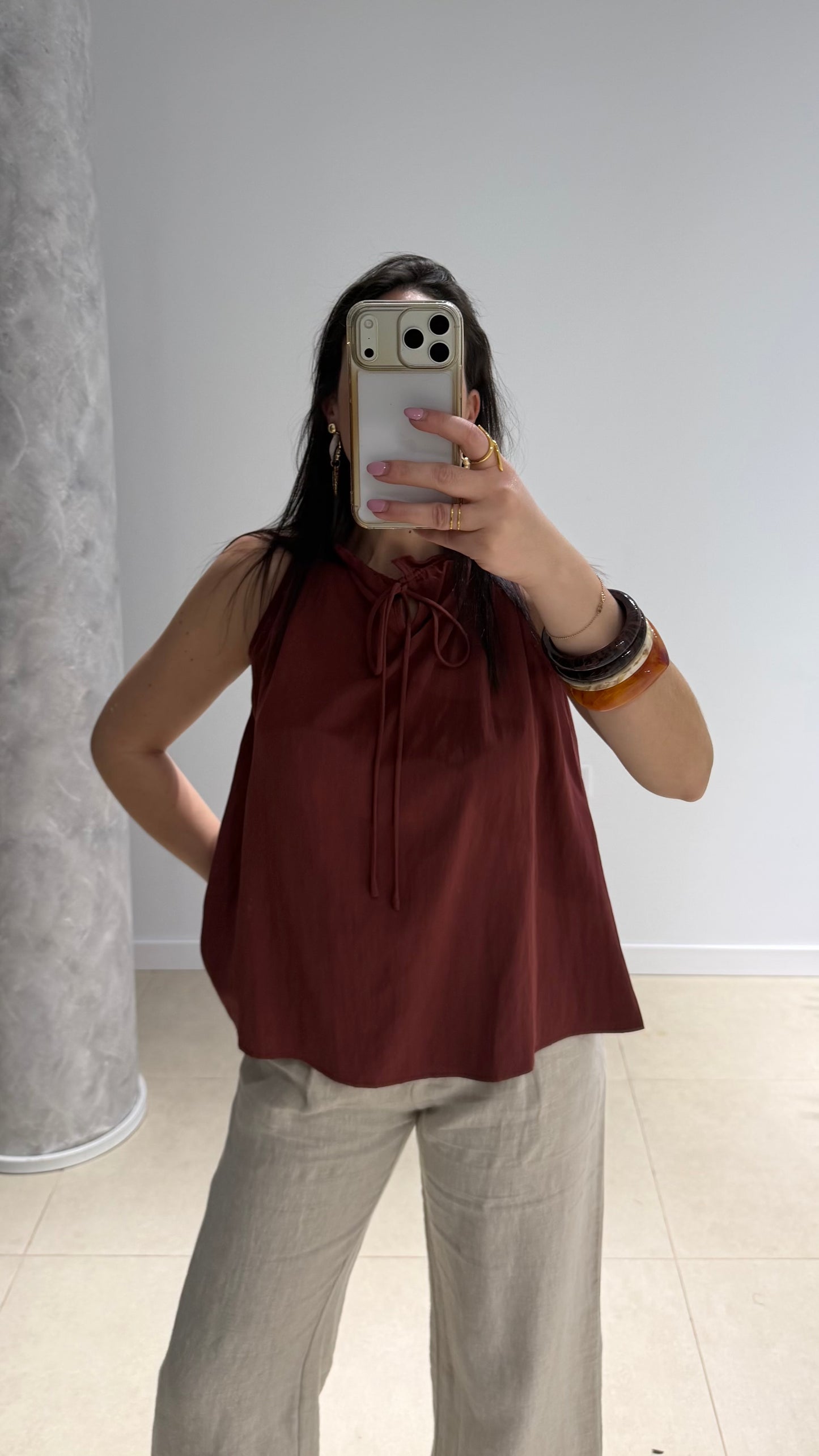 Camisa lino teja