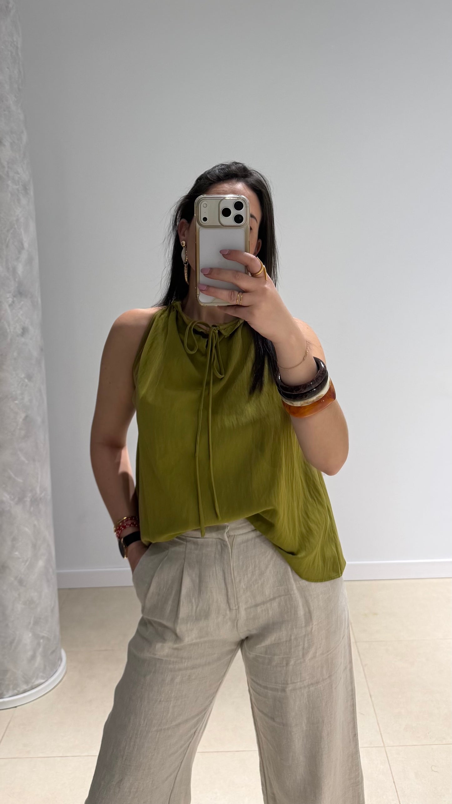 Camisa de lino verde