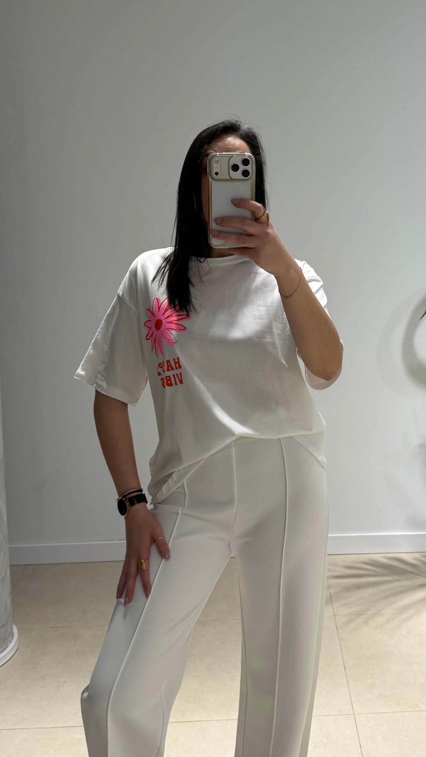 Camiseta floral blanco