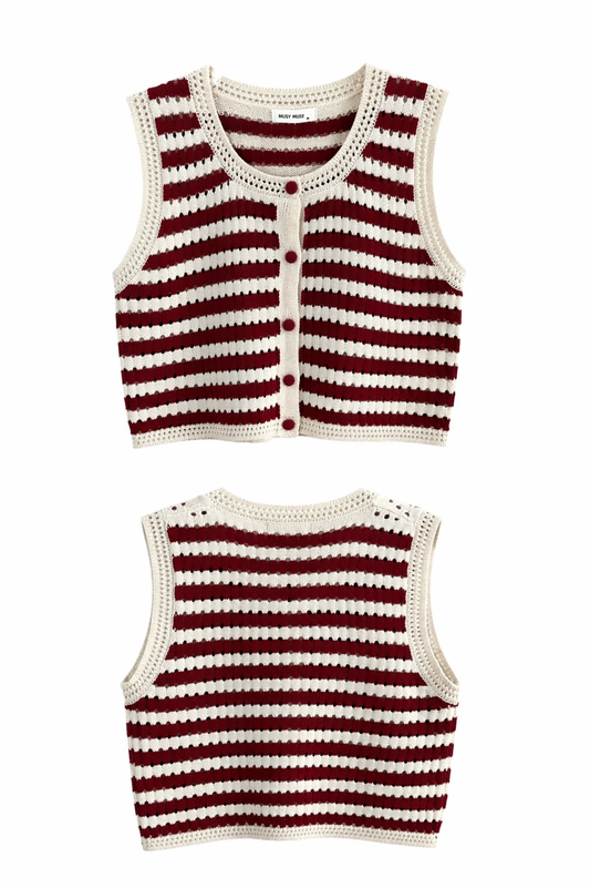 Chaleco sin mangas burdeos y beige