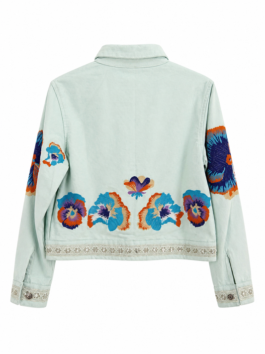 Chaqueta tejana floral celeste