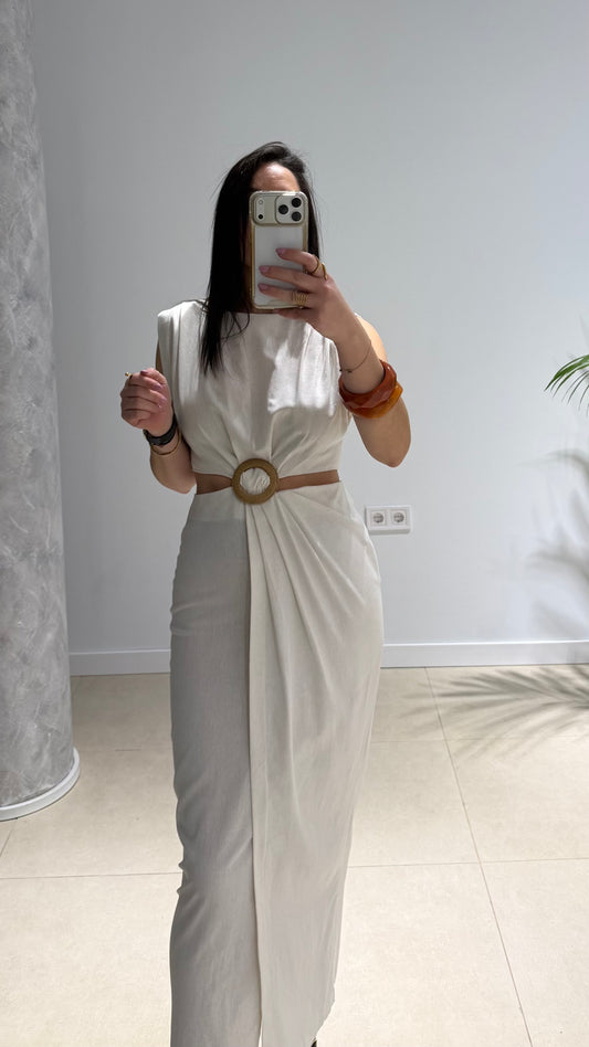 Vestido lino beige