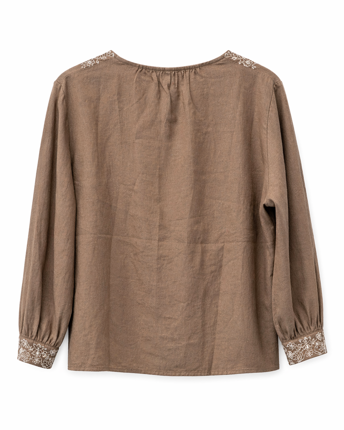 Camisa de lino con bordado marrón