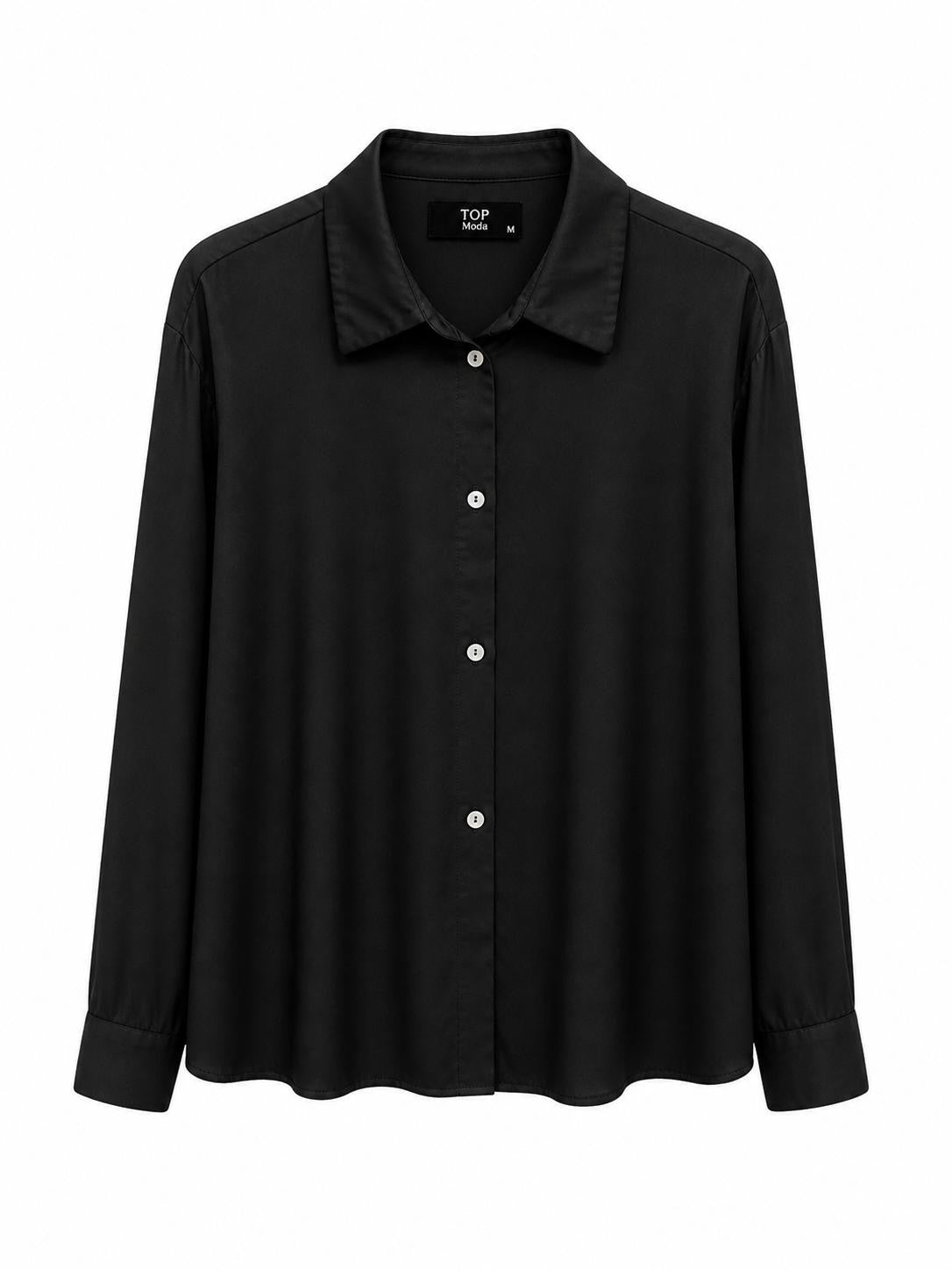 Camisa satinada negra abotonada