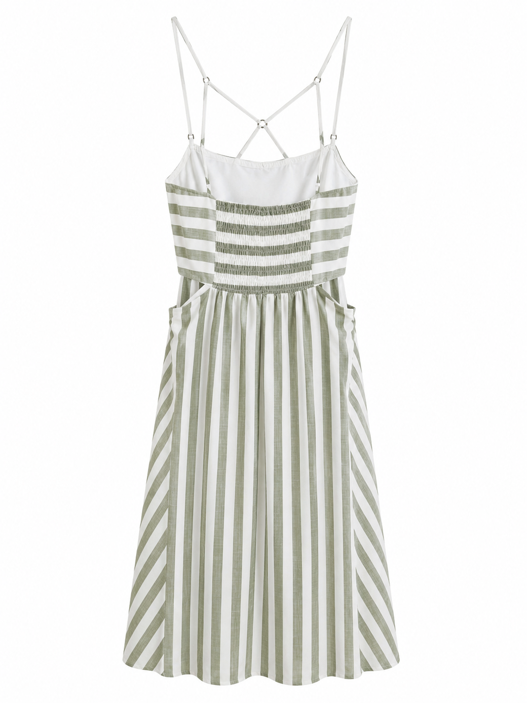 Vestido verde y blanco lino