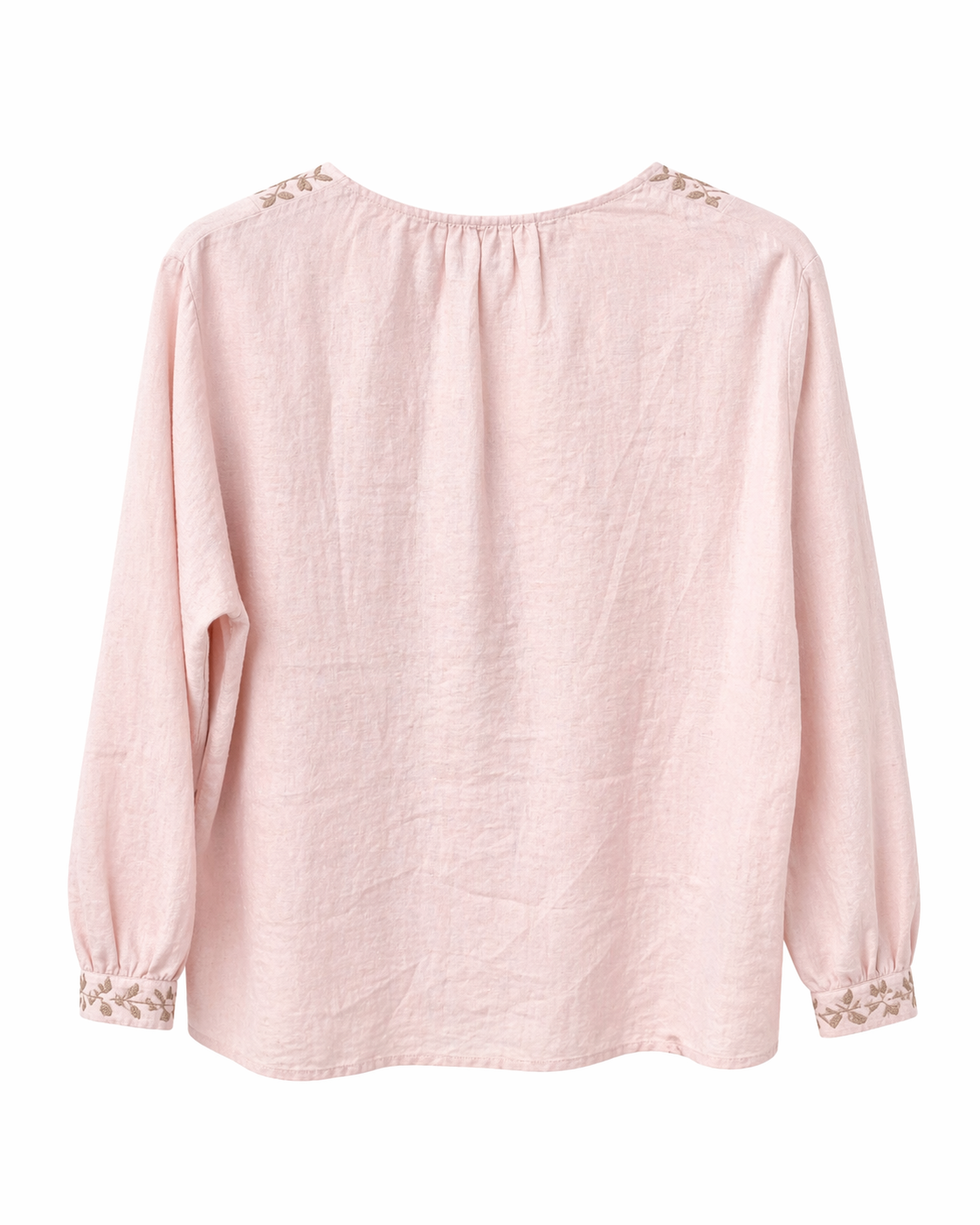 Camisa de lino con bordado rosa