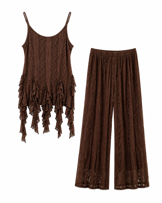 Conjunto marrón encaje