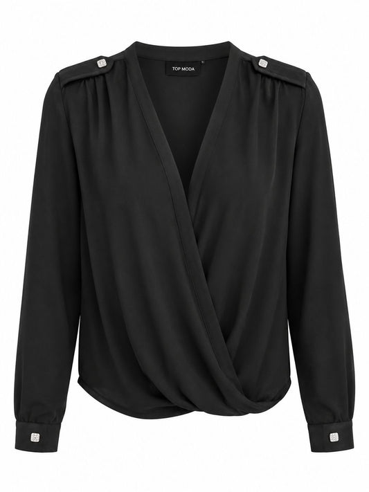 Camisa negra botones al hombro