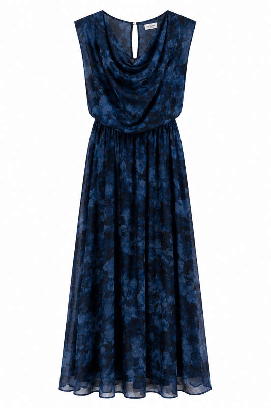Vestido floral de gasa azul