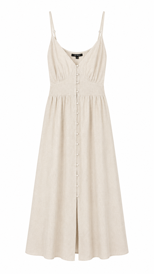 Vestido lino beige