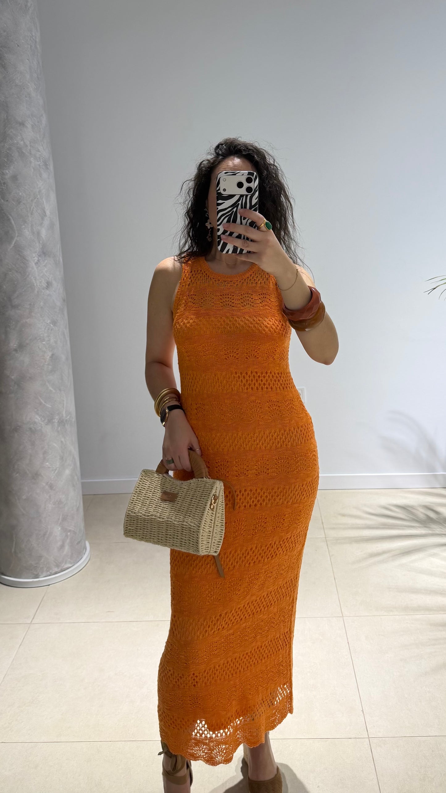 Vestido crochet naranja