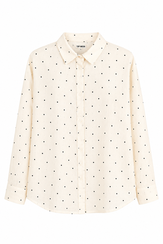 Camisa beige lunares de lino