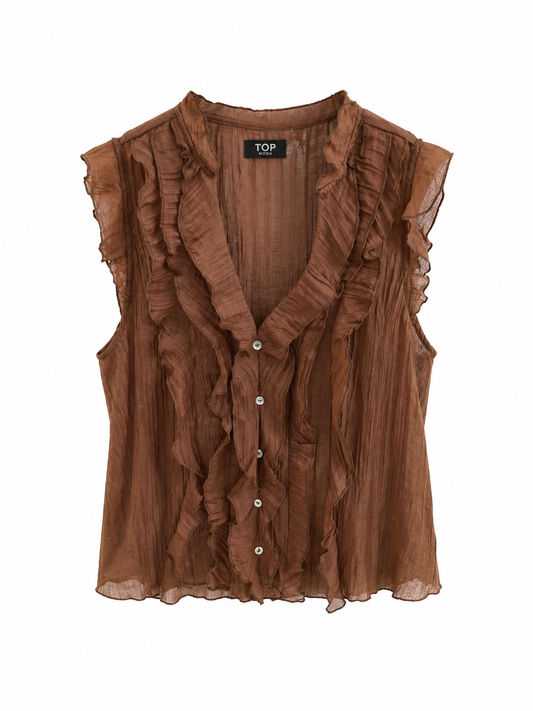 Camisa marrón volantes