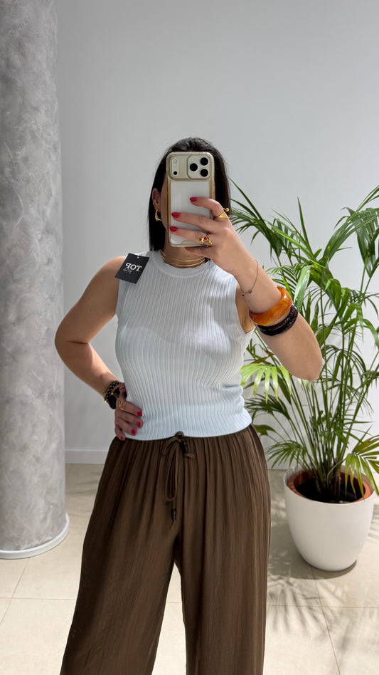 Top canalé celeste