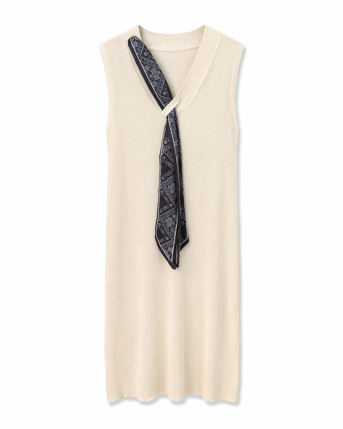 Vestido canalé con pañuelo