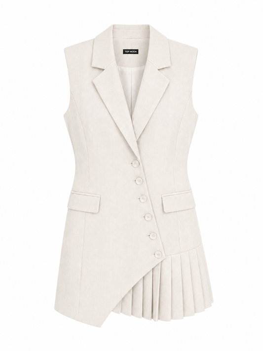 Vestido corto tablas beige