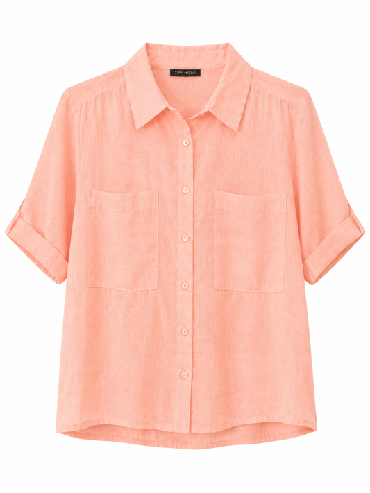 Camisa de lino coral
