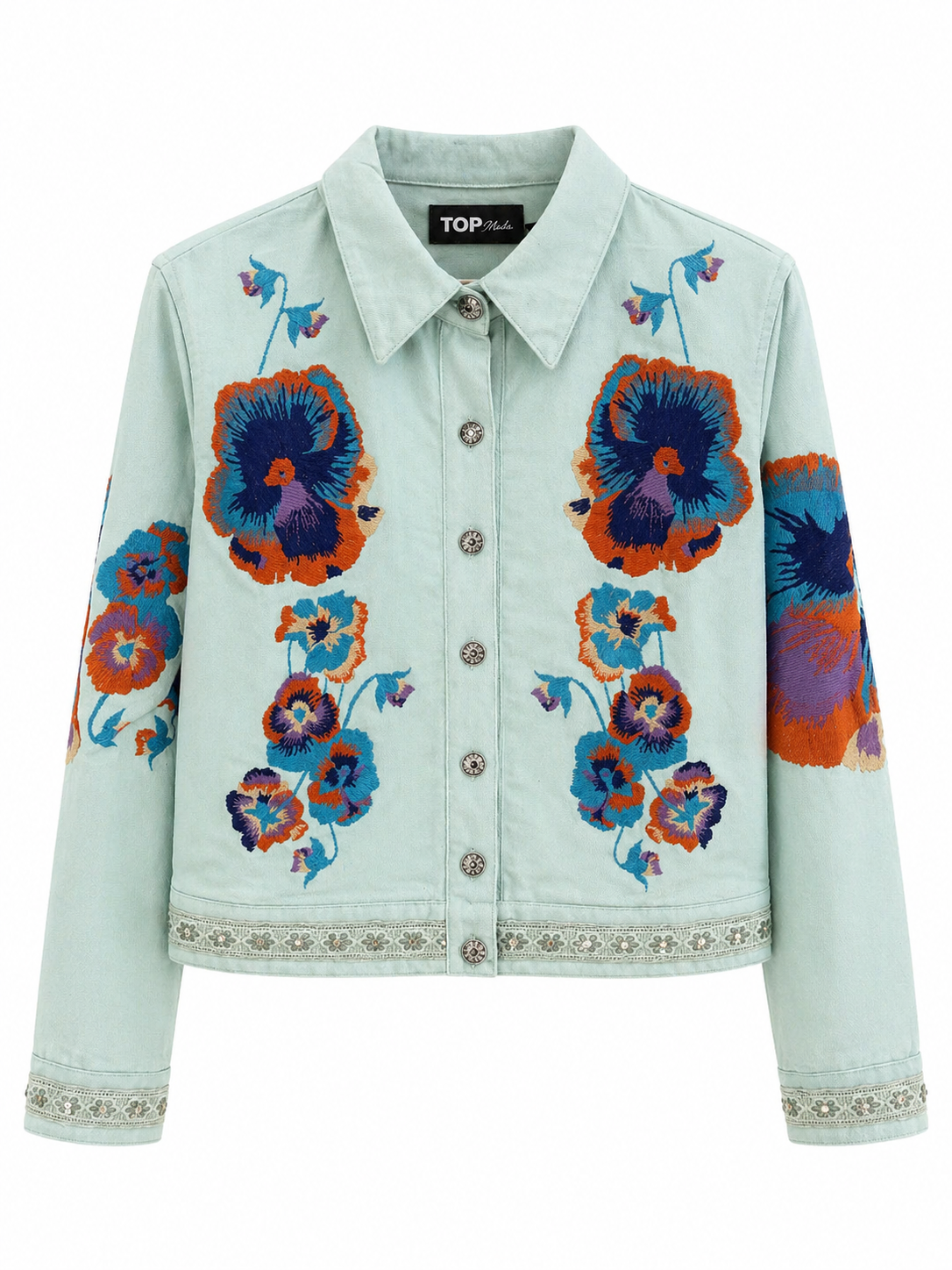 Chaqueta tejana floral celeste