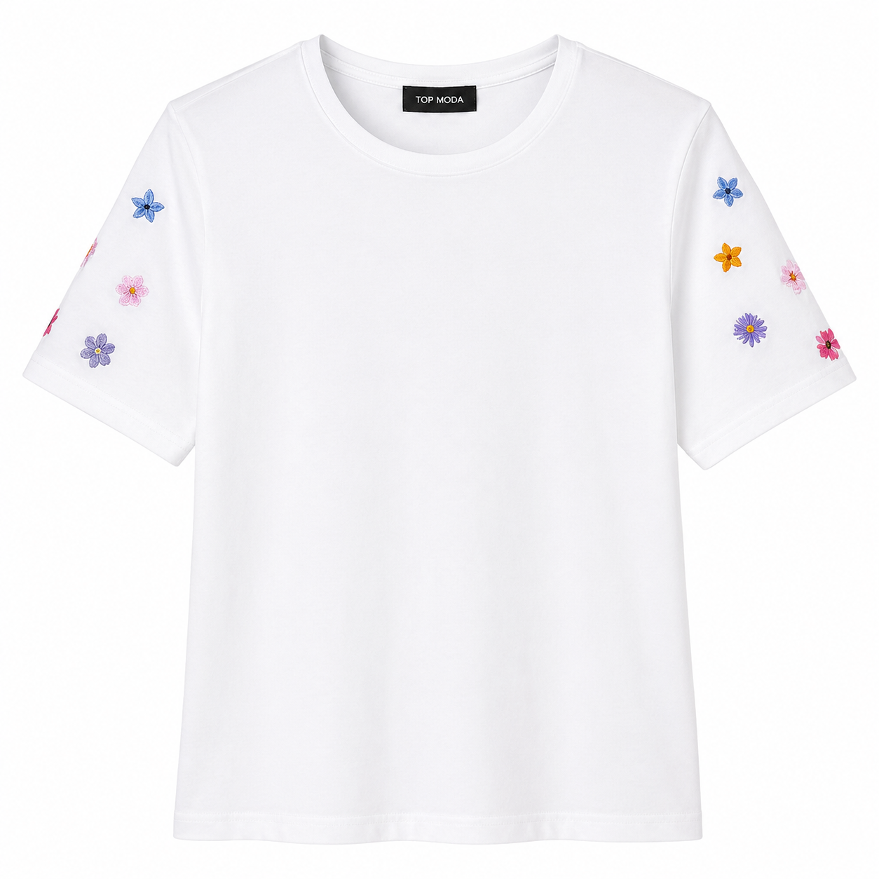 Camiseta flores bordadas blanca