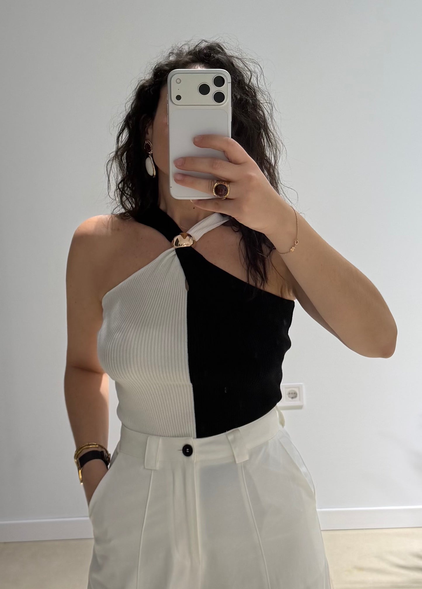 Top doble color negro