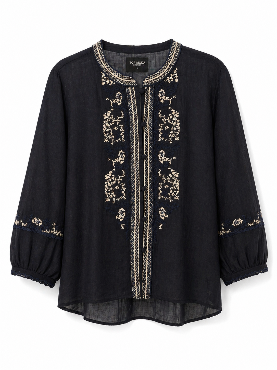 Camisa azul bordados