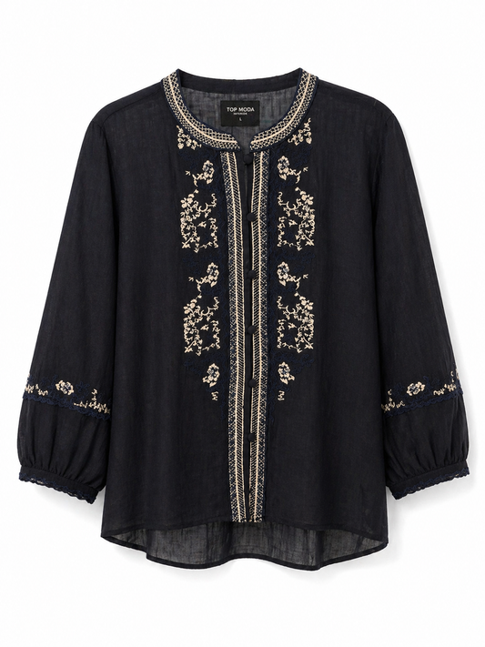 Camisa azul bordados