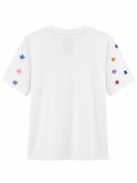 Camiseta flores bordadas blanca