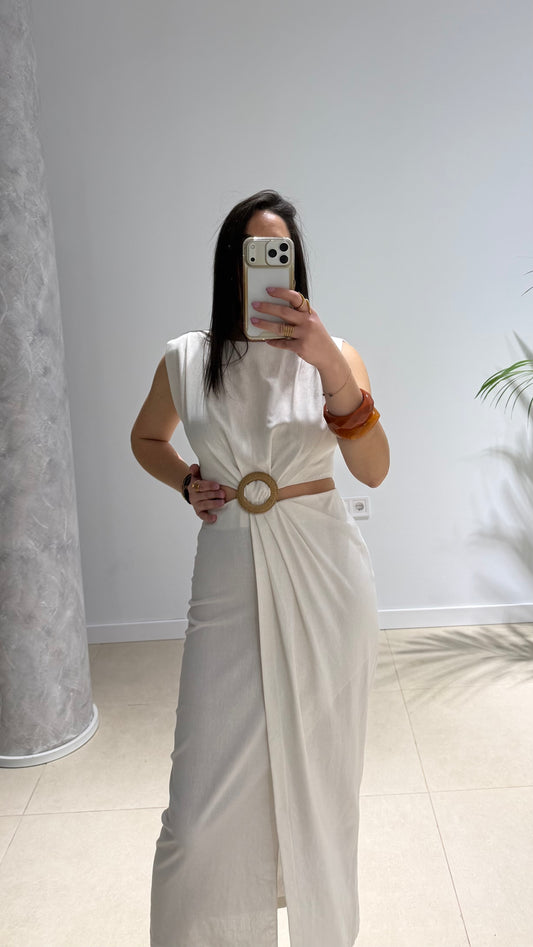 Vestido lino beige