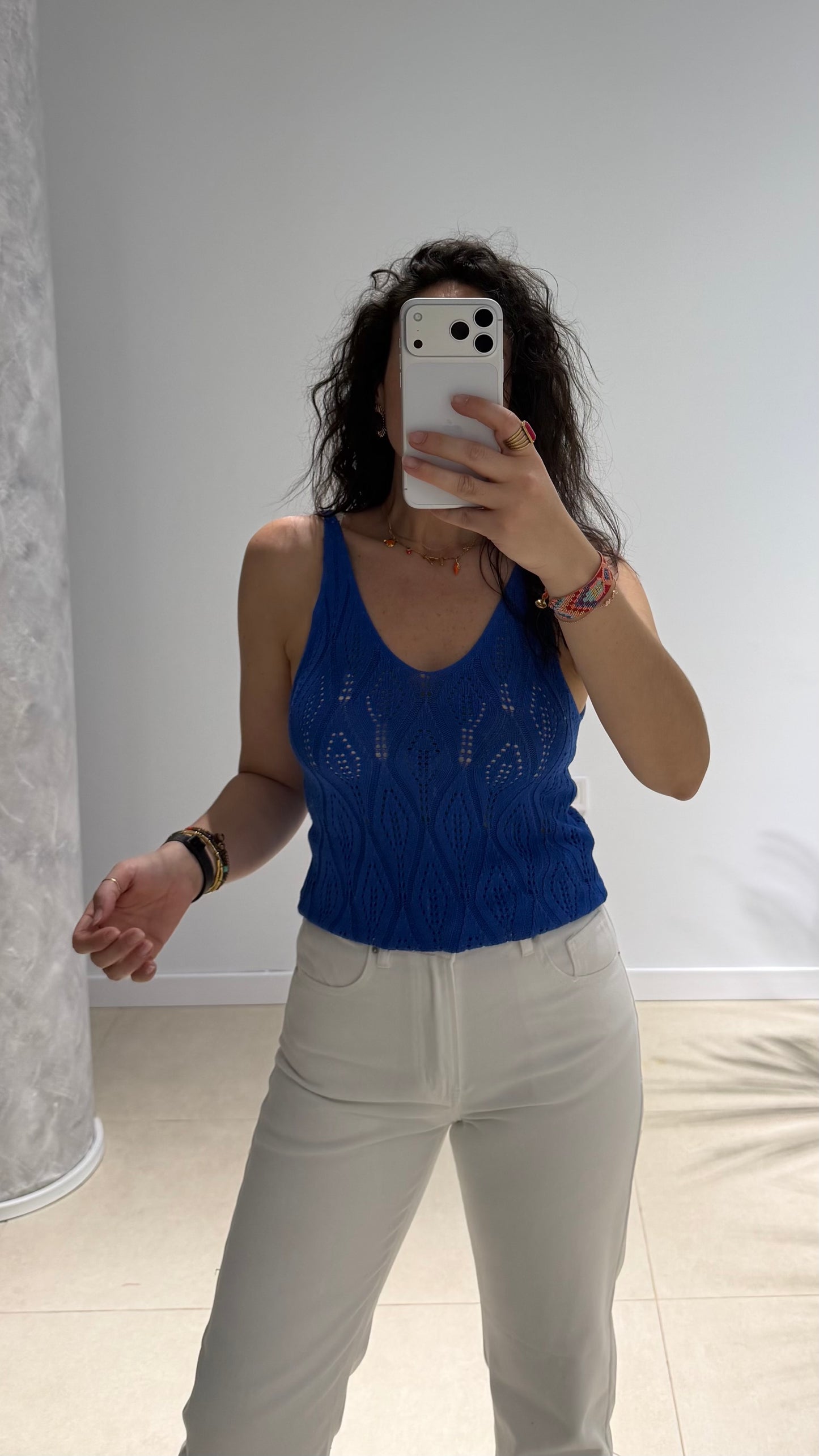 Top crochet azul