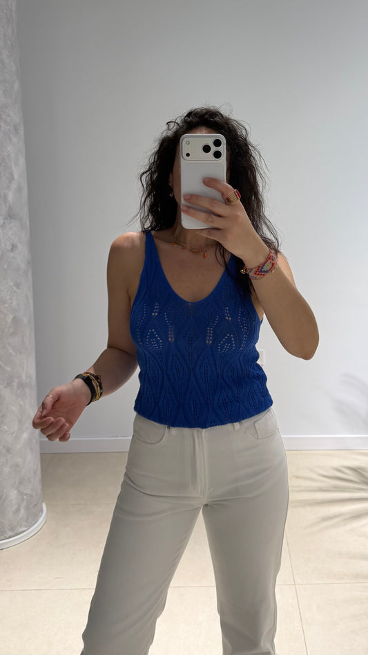 Top crochet azul
