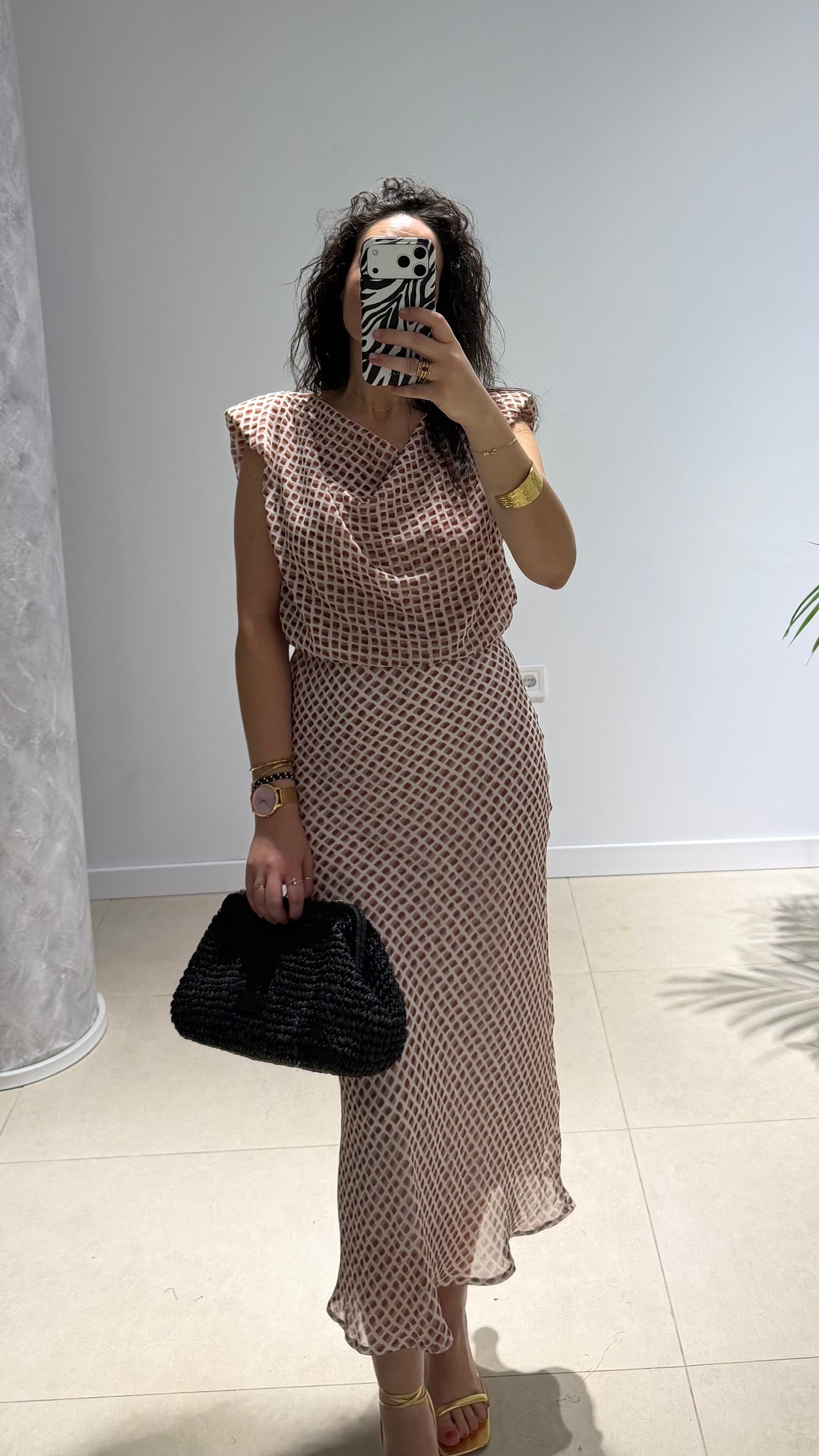 Vestido cuadro teja