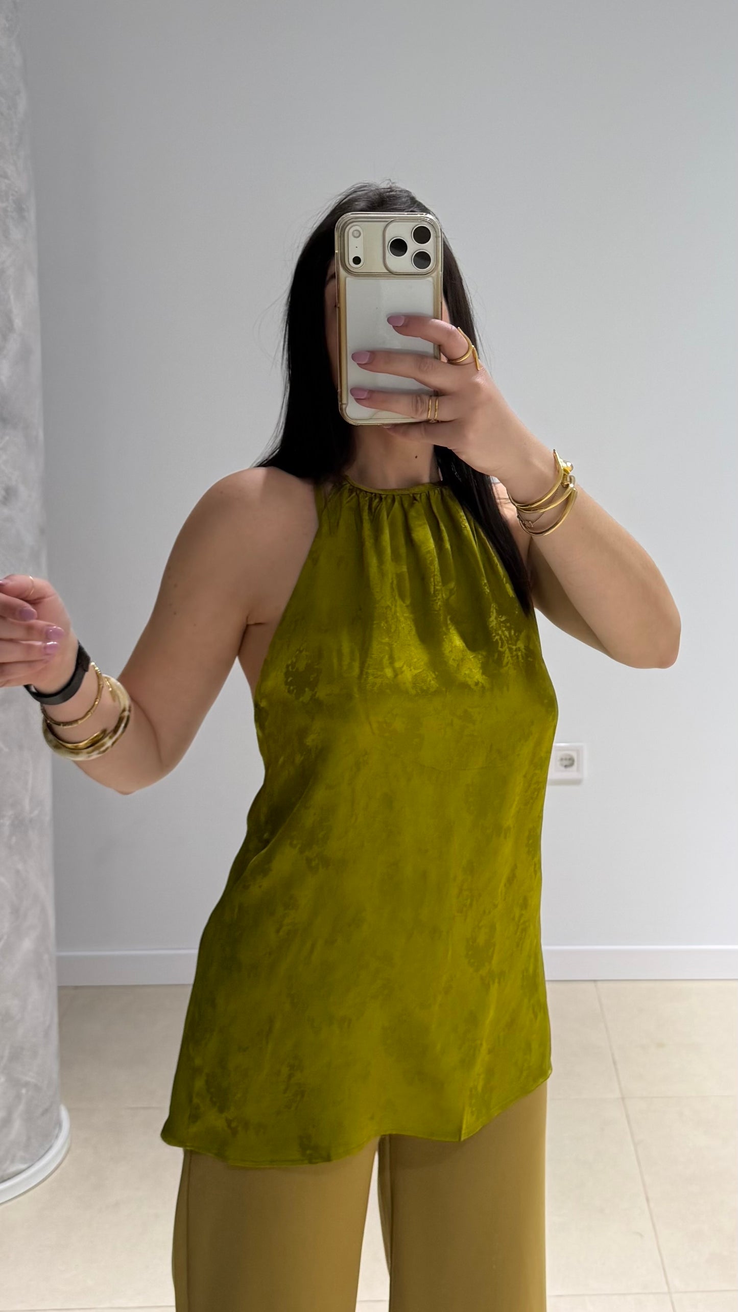 Top verde estampado