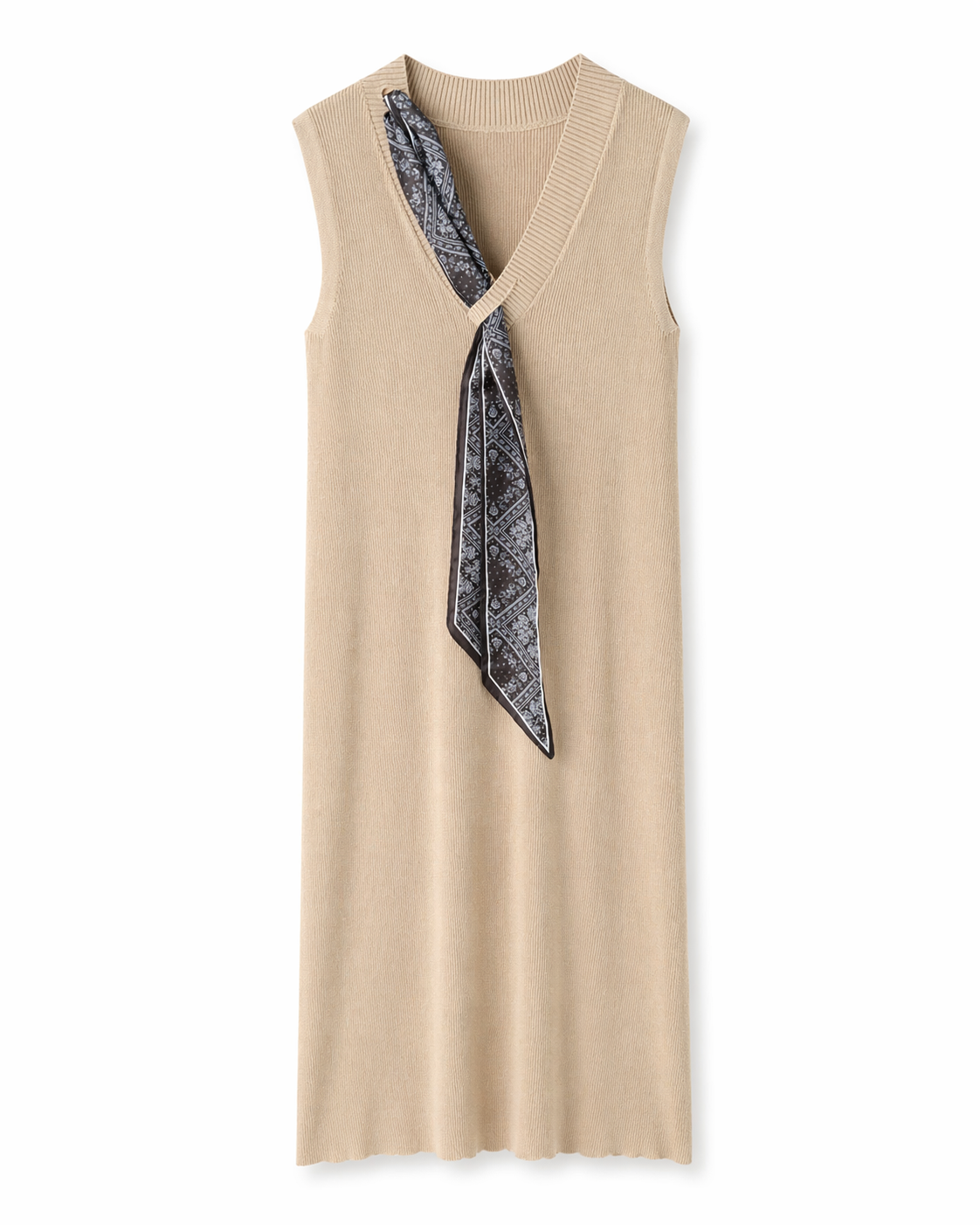 Vestido canalé con pañuelo