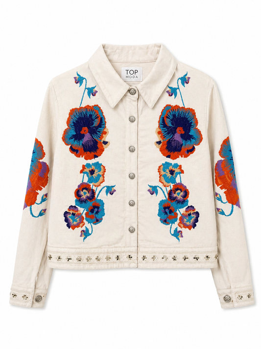 Chaqueta tejana floral blanca